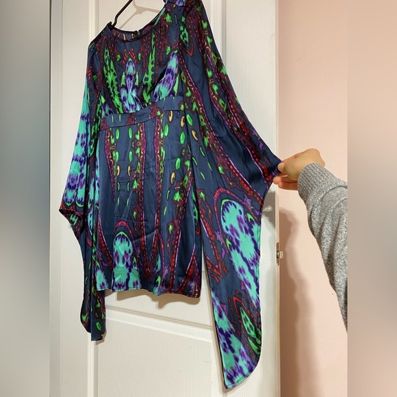 Guess by Marciano Y2K Silk Boho Hippie 70’s High Low Sleeve Mini Dress Size XS - Picture 3 of 11